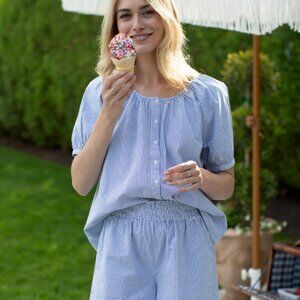 NWT Marea by Liz Joy Everly Top Blue Seersucker in Medium